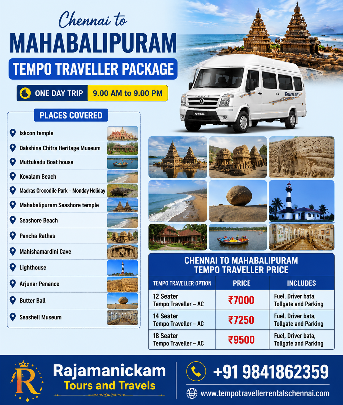 Chennai to Mahabalipuram Tempo Traveller Booking Best Price Packages Travel Guide