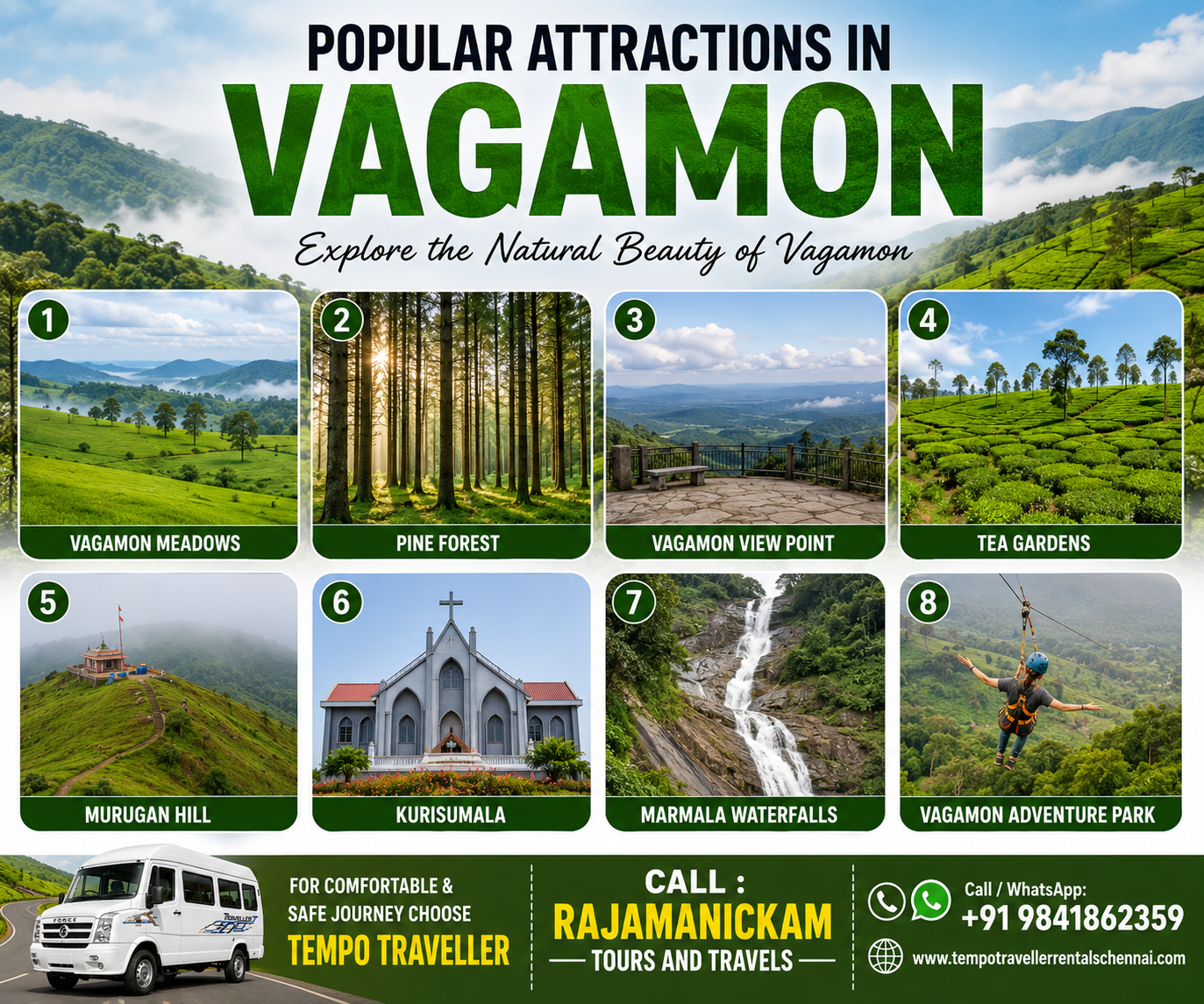 Chennai to Vagamon Tempo Traveller Renal Chennai to Vagamon Tempo Traveller Renal