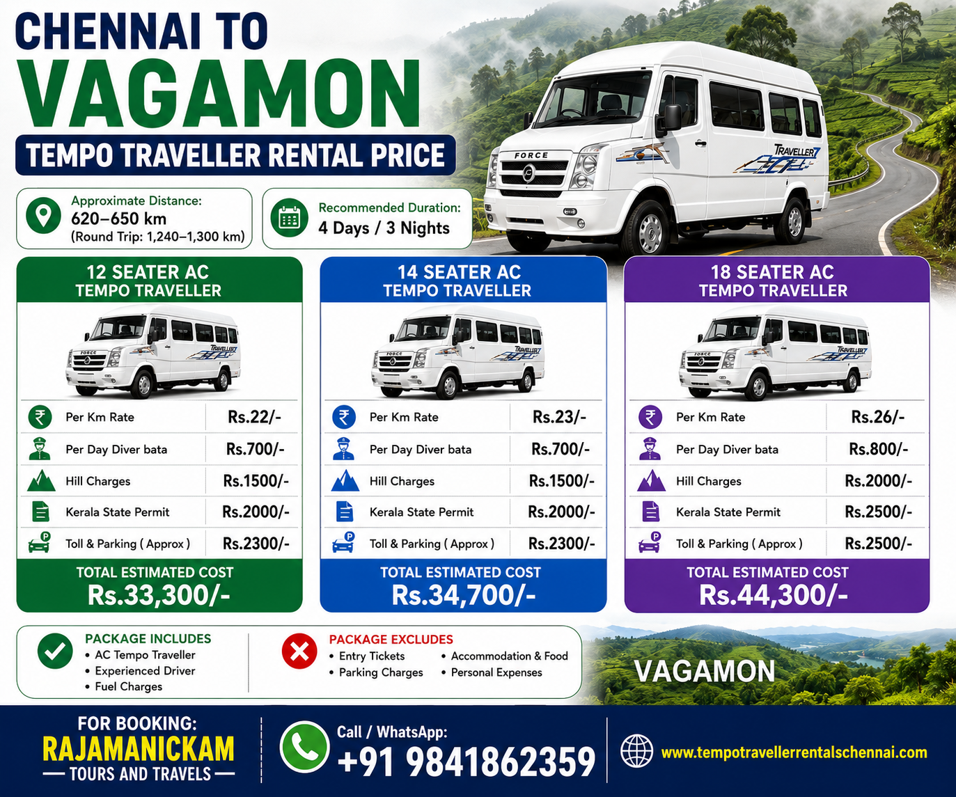 Chennai to Vagamon Tempo Traveller Chennai to Vagamon Tempo Traveller
